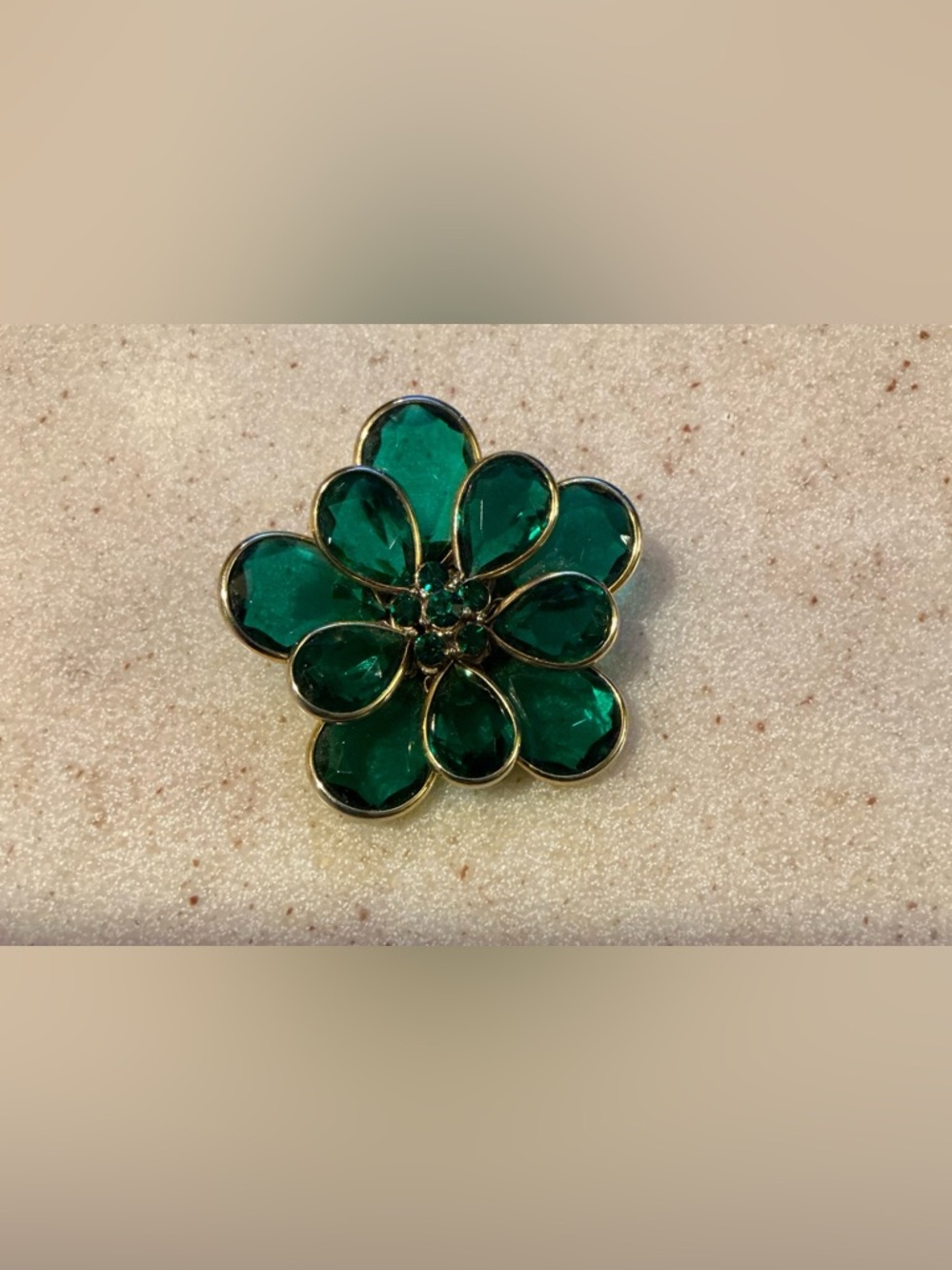 Green Flower Petal Brooch with Gold Trim